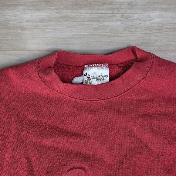 Y2K Walt Disney World Mickey Mouse Sweatshirt Size Medium Red Embossed Print - Picture 6 of 7